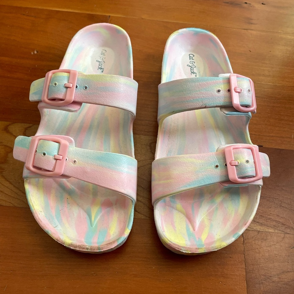 Cat & Jack Pink and Blue Sandals with Shimmering Finish